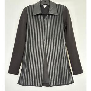 VTG 90’s Y2K Cache black leather and mesh striped clasp front longline blazer 0